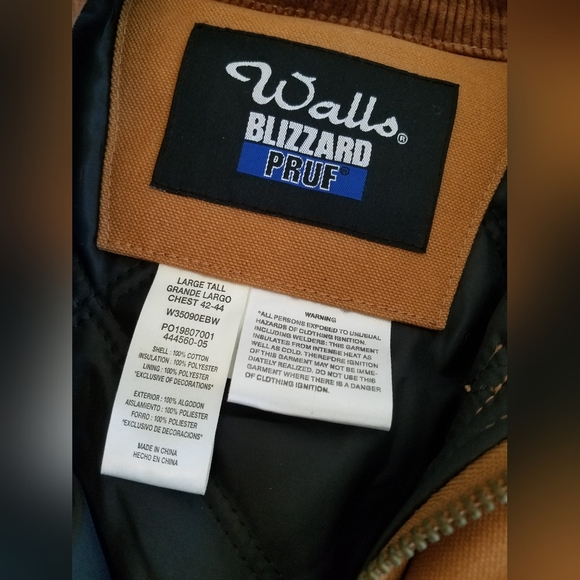 Walls Men's Blizzard Pruf Jacket Brown Large Tall Chest 42 -44  Quilt Lined - Picture 12 of 17